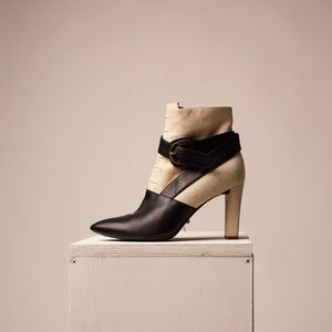 Balenciaga tan/black suede and leather booties